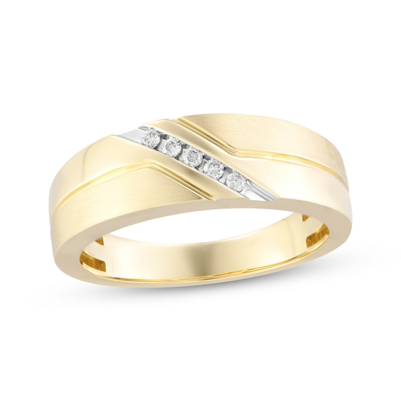 Now + Forever Men's Diamond Diagonal Wedding Ring 1/15 ct tw 10K Yellow Gold