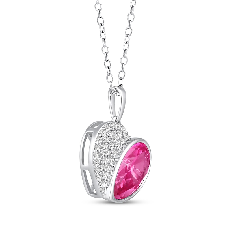 Main Image 2 of Pear-Shaped Pink Lab-Created Sapphire & White Lab-Created Sapphire Heart Necklace Sterling Silver 18&quot;