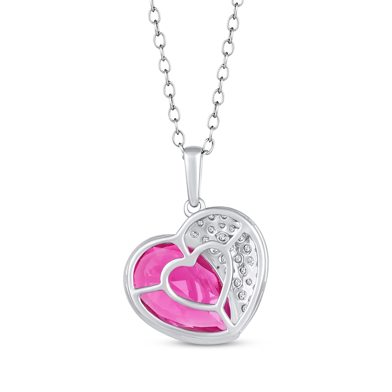 Main Image 3 of Pear-Shaped Pink Lab-Created Sapphire & White Lab-Created Sapphire Heart Necklace Sterling Silver 18&quot;