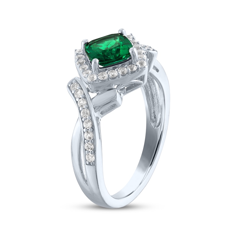 Main Image 2 of Cushion-Cut Lab-Created Emerald & White Lab-Created Sapphire Ring Sterling Silver