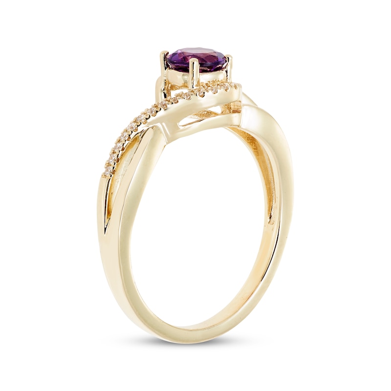 Main Image 2 of Amethyst & Diamond Swirl Ring 1/15 ct tw 10K Yellow Gold