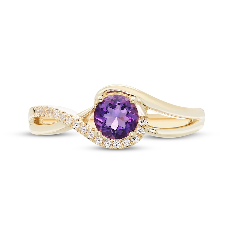 Main Image 3 of Amethyst & Diamond Swirl Ring 1/15 ct tw 10K Yellow Gold
