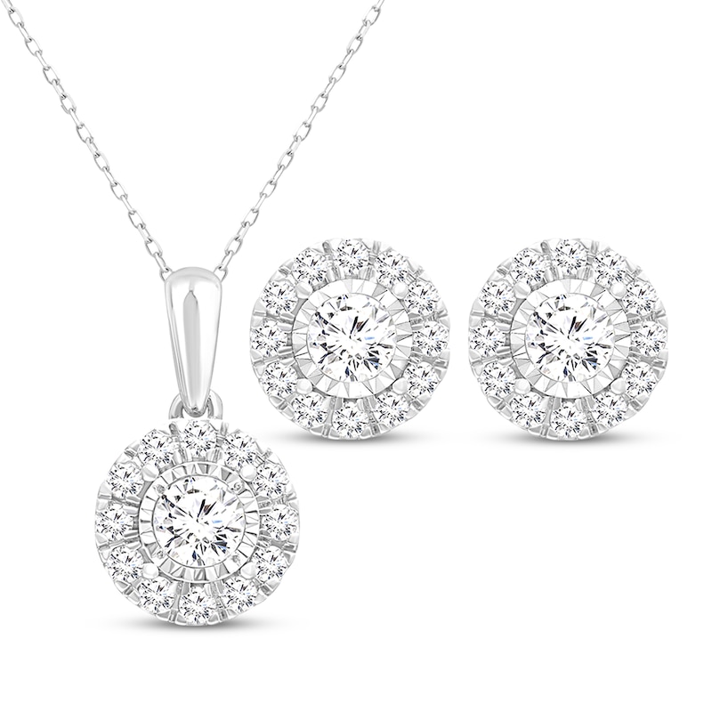 Main Image 1 of KAY Lab-Grown Diamonds Necklace & Earrings Gift Set 1 ct tw Sterling Silver
