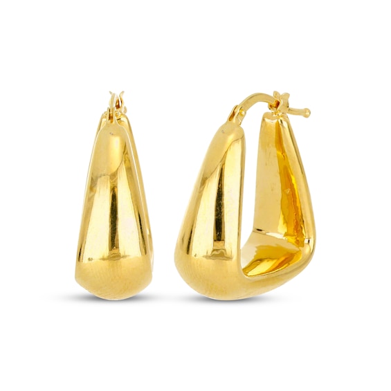 Hollow Rounded Triangle Puffed Hoop Earrings 14K Yellow Gold