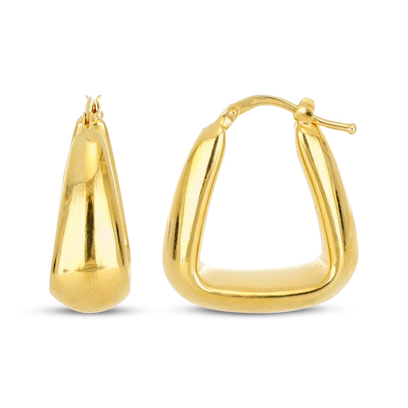 Main Image 3 of Hollow Rounded Triangle Puffed Hoop Earrings 14K Yellow Gold