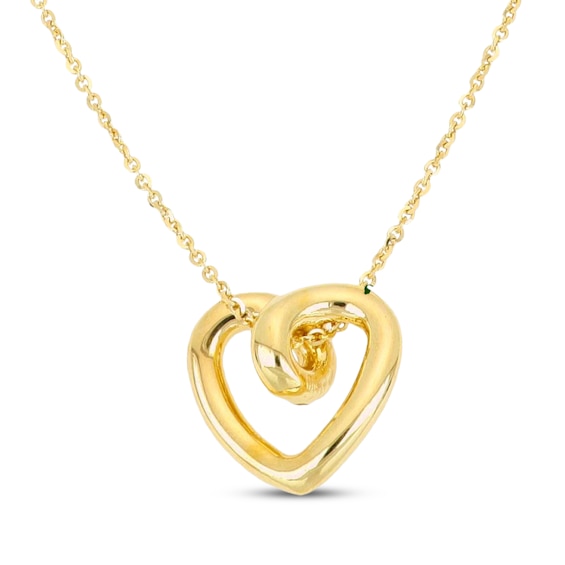 Hollow Tube Twist Heart Necklace 14K Yellow Gold 18"