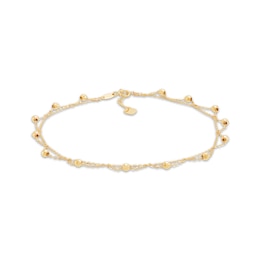 Diamond-Cut Bead Scalloped Station Anklet 10K Yellow Gold 10"
