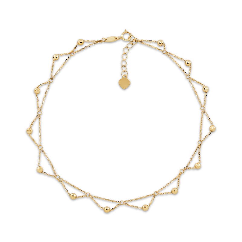 Main Image 2 of Diamond-Cut Bead Scalloped Station Anklet 10K Yellow Gold 10"