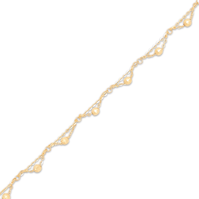 Main Image 3 of Diamond-Cut Bead Scalloped Station Anklet 10K Yellow Gold 10"