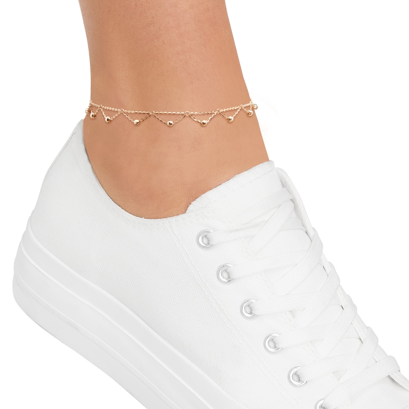 Main Image 5 of Diamond-Cut Bead Scalloped Station Anklet 10K Yellow Gold 10"