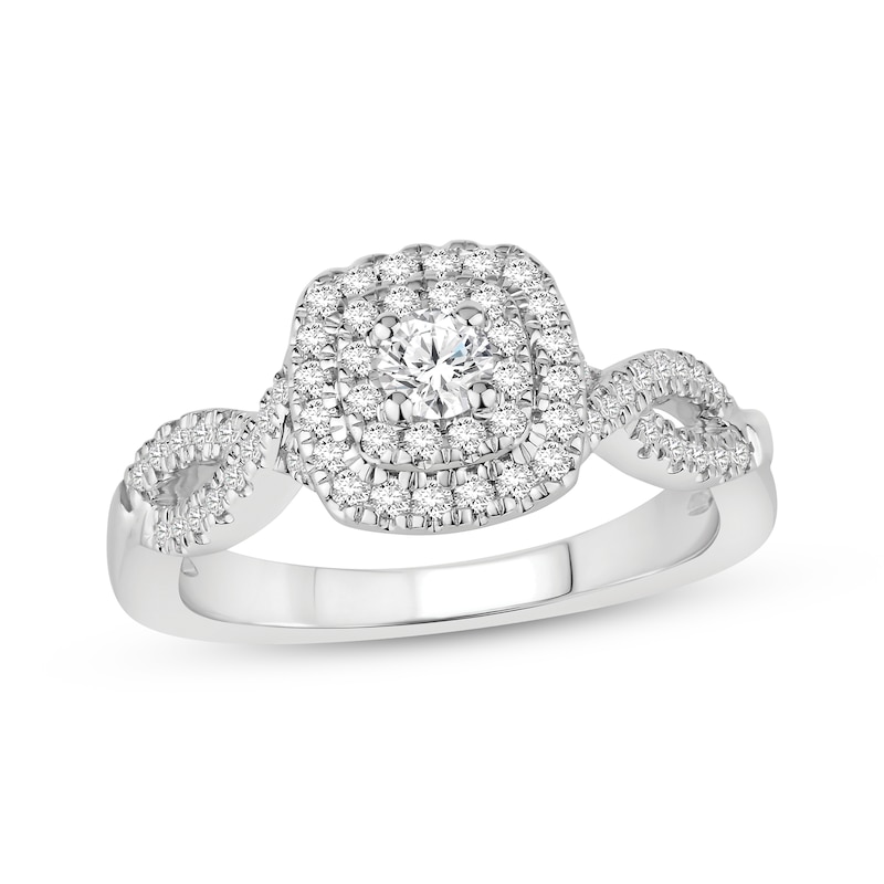 Main Image 1 of Now + Forever Round-Cut Diamond Cushion Double Halo Engagement Ring 1/2 ct tw 10K White Gold