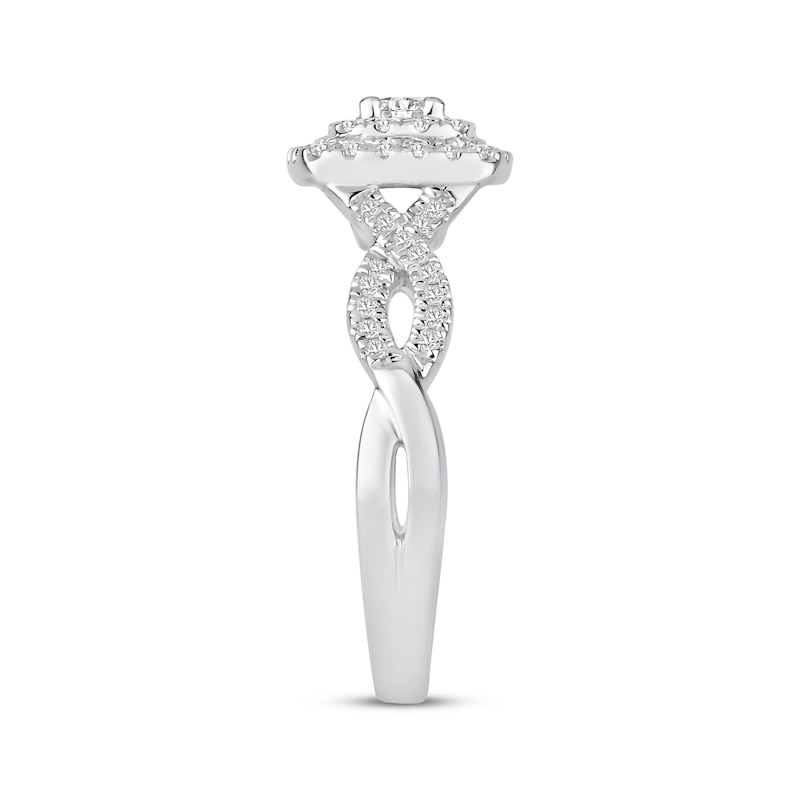 Main Image 2 of Now + Forever Round-Cut Diamond Cushion Double Halo Engagement Ring 1/2 ct tw 10K White Gold