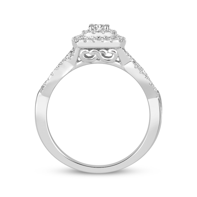 Main Image 3 of Now + Forever Round-Cut Diamond Cushion Double Halo Engagement Ring 1/2 ct tw 10K White Gold