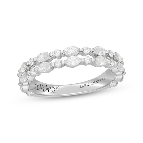 Neil Lane Artistry Marquise & Round-Cut Lab-Grown Diamond Two-Row Anniversary Ring 1 ct tw 14K White Gold