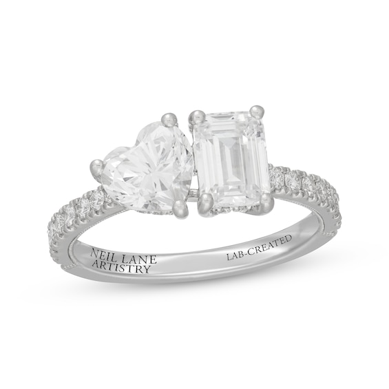 Neil Lane Artistry Heart-Shaped & Emerald-Cut Lab-Grown Diamond Toi et Moi Engagement Ring 2-1/3 ct tw 14K White Gold