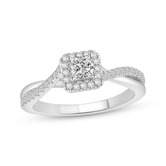 Now + Forever Lab-Grown Diamonds Princess-Cut Halo Engagement Ring 1/2 ct tw 14K White Gold