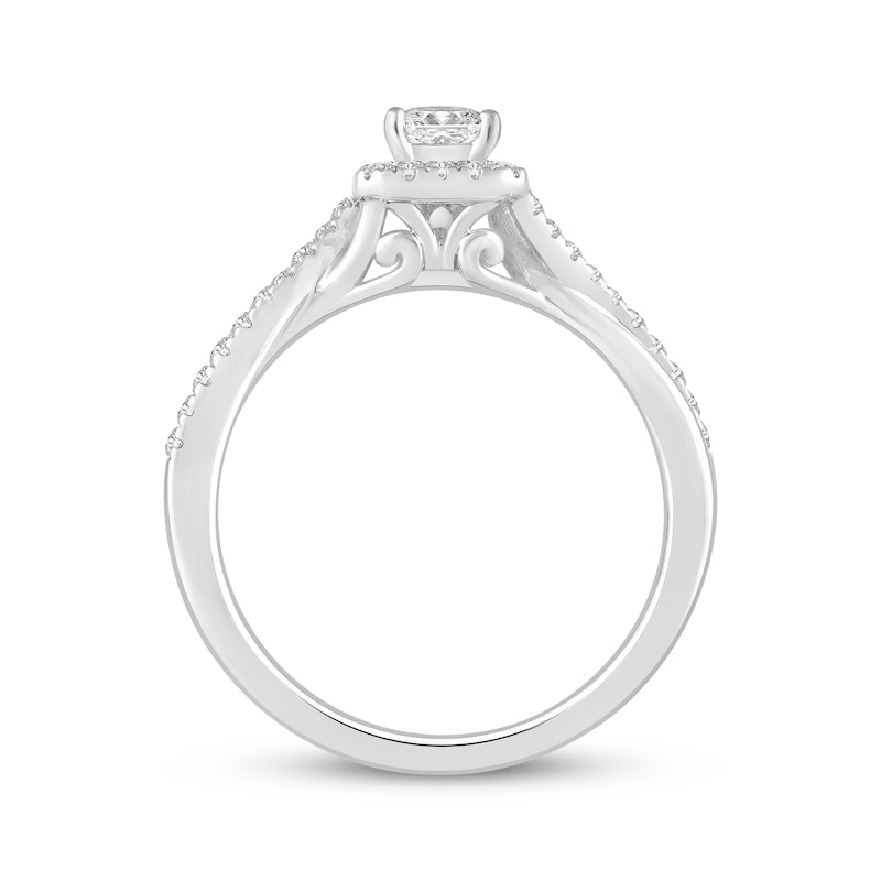 Main Image 3 of Now + Forever Lab-Grown Diamonds Princess-Cut Halo Engagement Ring 1/2 ct tw 14K White Gold
