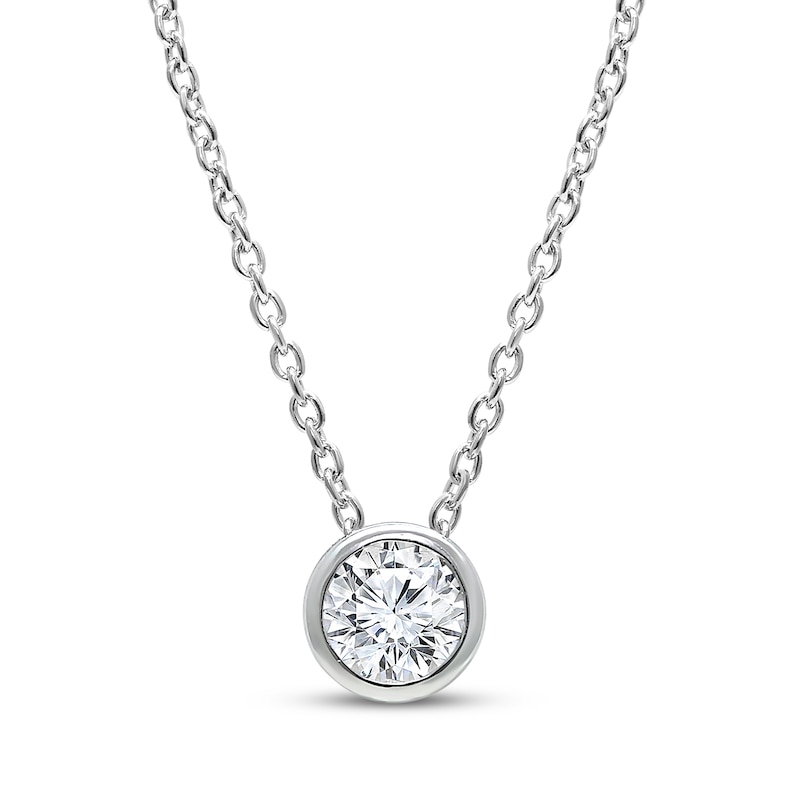 Main Image 1 of KAY Lab-Grown Diamonds Round-Cut Bezel-Set Solitaire Necklace 1/3 ct tw 14K White Gold (F/SI2) 18&quot;