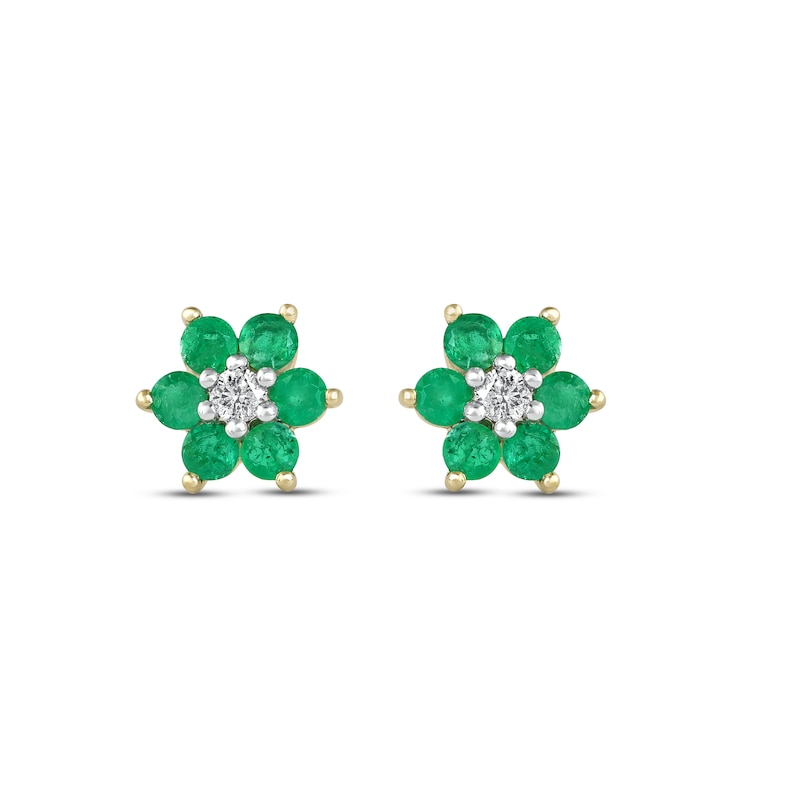 Main Image 2 of Emerald Stud Earrings 1/20 ct tw Diamonds 10K Yellow Gold