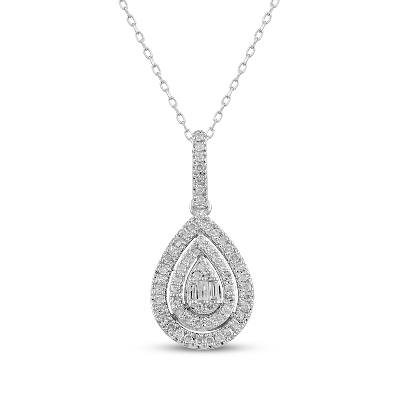 Main Image 2 of Baguette & Round-Cut Multi-Diamond Teardrop Necklace & Earrings Set 1/2 ct tw Sterling Silver