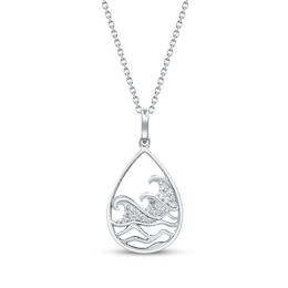 Diamond Ocean Waves Teardrop Necklace 1/8 ct tw Sterling Silver 18"