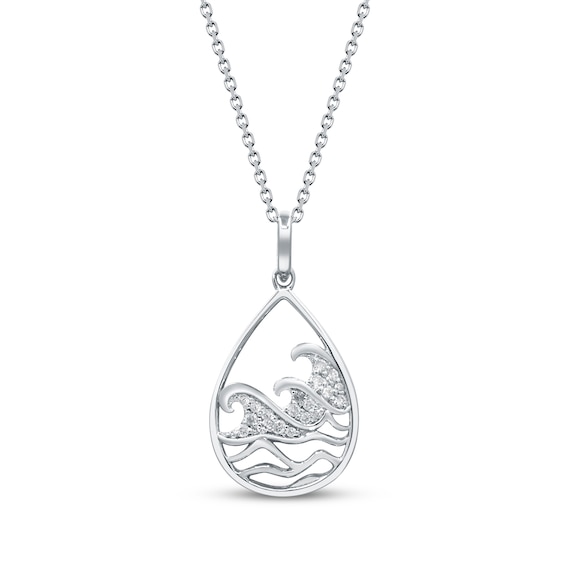 Diamond Ocean Waves Teardrop Necklace 1/8 ct tw Sterling Silver 18"