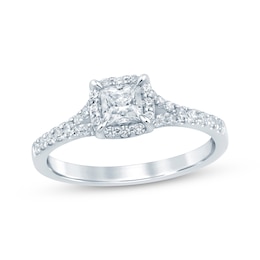Now + Forever Lab-Grown Diamonds Princess-Cut Halo Engagement Ring 3/4 ct tw 14K White Gold
