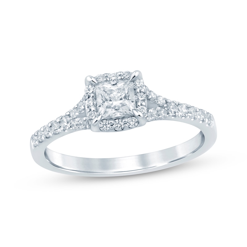 Main Image 1 of Now + Forever Lab-Grown Diamonds Princess-Cut Halo Engagement Ring 3/4 ct tw 14K White Gold