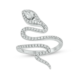 Pear-Shaped & Round-Cut Diamond Snake Bypass Ring 3/4 ct tw 10K White Gold