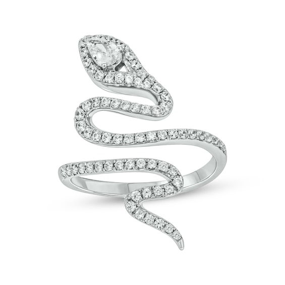 Pear-Shaped & Round-Cut Diamond Snake Bypass Ring 3/4 ct tw 10K White Gold