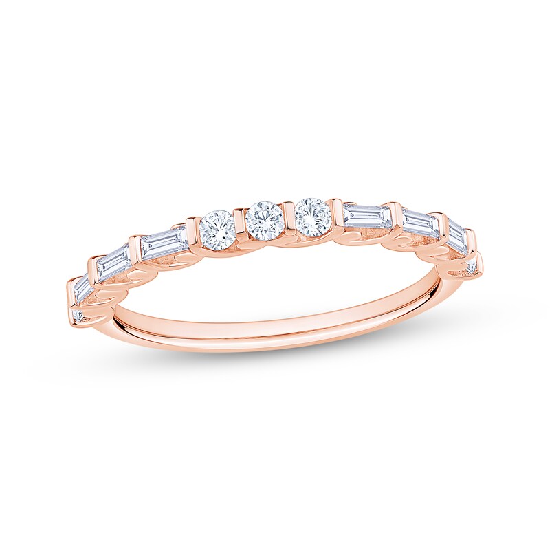 Main Image 1 of Now + Forever Round & Baguette-Cut Diamond Anniversary Ring 1/3 ct tw 10K Rose Gold