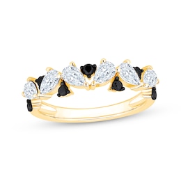 Now + Forever Pear-Shaped White Diamond & Black Diamond Anniversary Ring 1 ct tw 14K Yellow Gold
