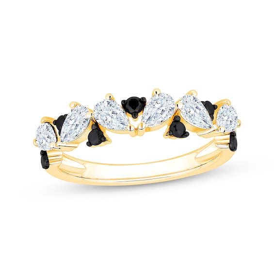 Now + Forever Pear-Shaped White Diamond & Black Diamond Anniversary Ring 1 ct tw 14K Yellow Gold