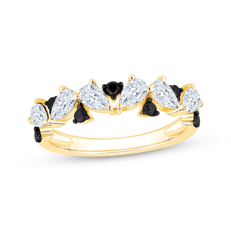 Main Image 1 of Now + Forever Pear-Shaped White Diamond & Black Diamond Anniversary Ring 1 ct tw 14K Yellow Gold