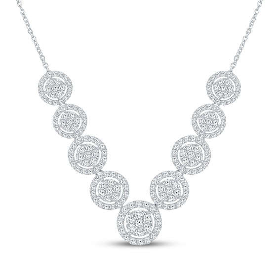 Multi-Diamond Halo Necklace 1 ct tw 10K White Gold 18"