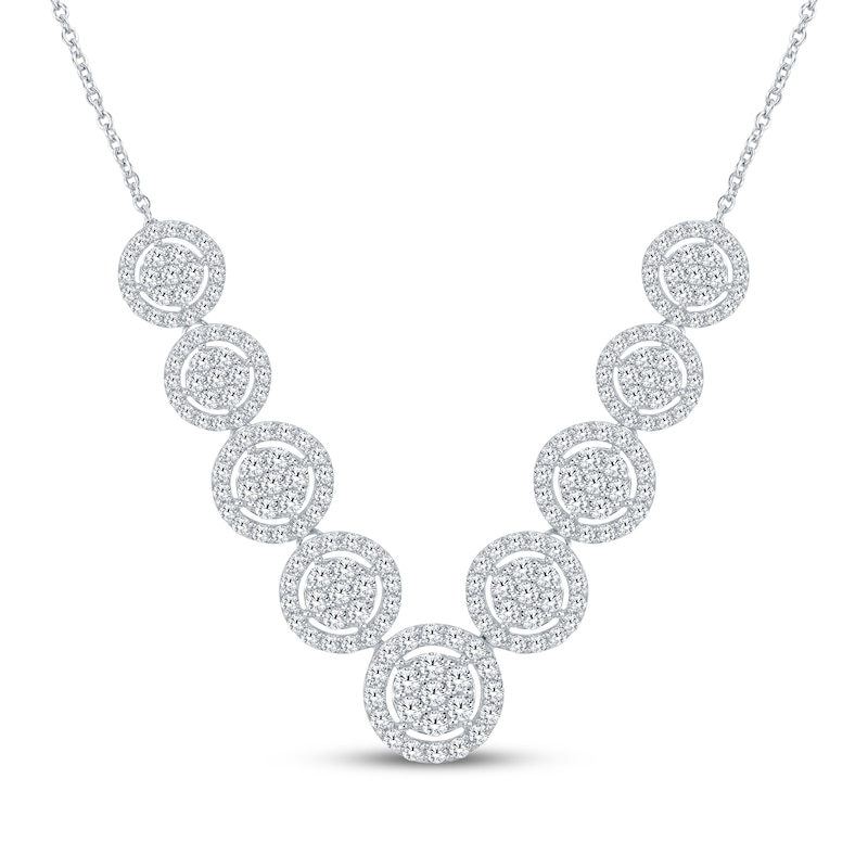 Main Image 1 of Multi-Diamond Halo Necklace 1 ct tw 10K White Gold 18&quot;