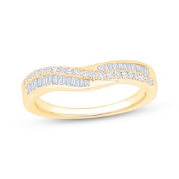 Now + Forever Baguette & Round-Cut Diamond Contour Anniversary Ring 1/3 ct tw 10K Yellow Gold