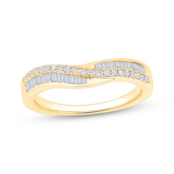 Now + Forever Baguette & Round-Cut Diamond Contour Anniversary Ring 1/3 ct tw 10K Yellow Gold