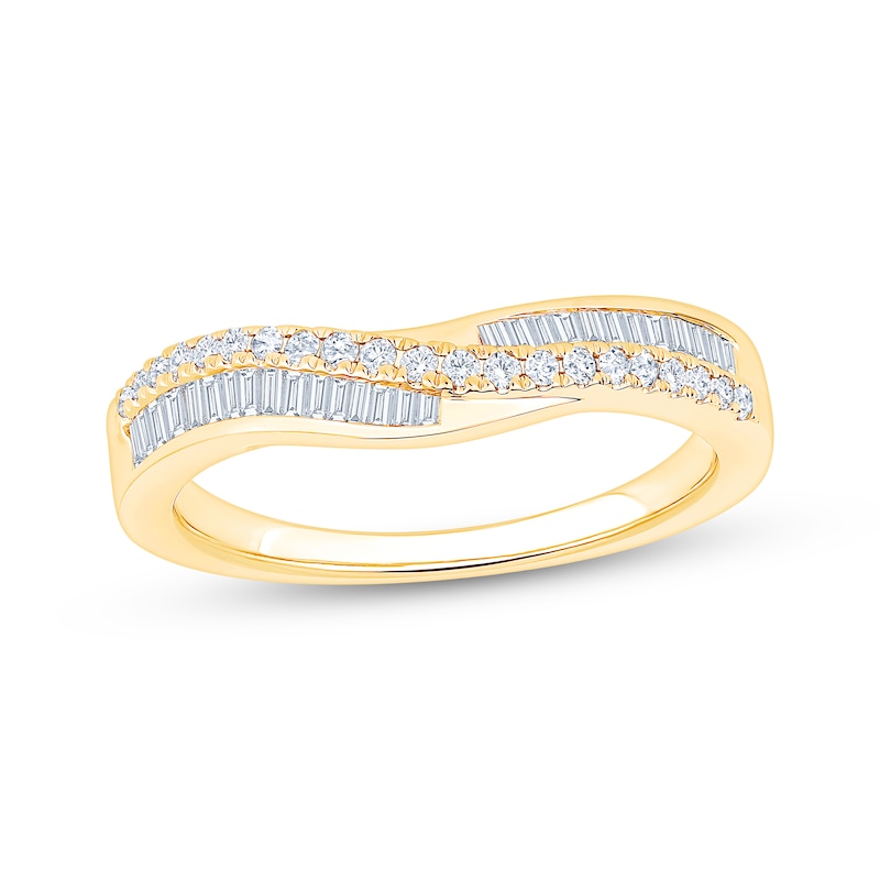 Main Image 1 of Now + Forever Baguette & Round-Cut Diamond Contour Anniversary Ring 1/3 ct tw 10K Yellow Gold