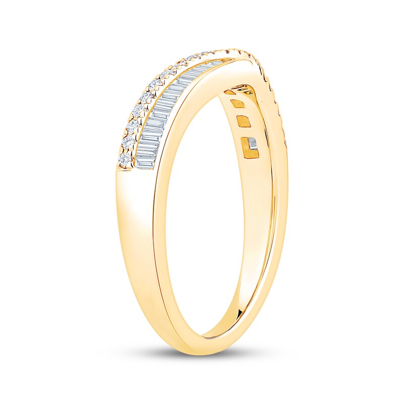 Main Image 2 of Now + Forever Baguette & Round-Cut Diamond Contour Anniversary Ring 1/3 ct tw 10K Yellow Gold