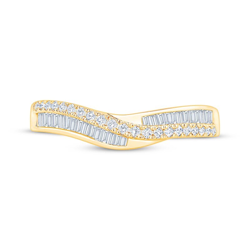 Main Image 3 of Now + Forever Baguette & Round-Cut Diamond Contour Anniversary Ring 1/3 ct tw 10K Yellow Gold