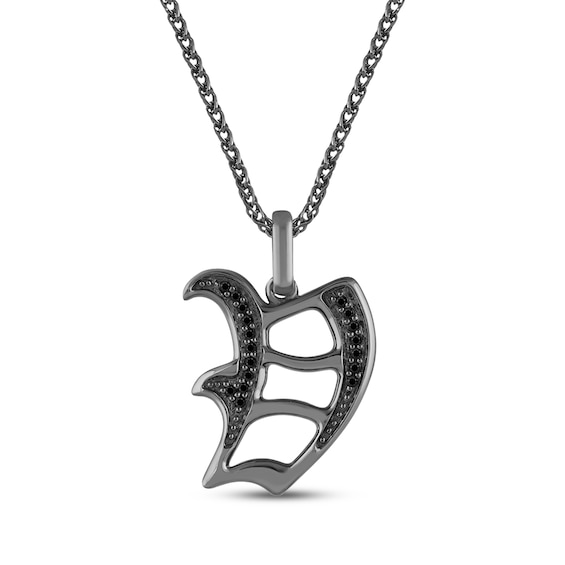 Ink & Ice Men's Black Diamond Initial "V" Necklace 1/8 ct tw Black Rhodium-Plated Sterling Silver 22"