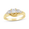 Thumbnail Image 1 of Memories Moments Magic Princess & Round-Cut Diamond Three-Stone Engagement Ring 3/4 ct tw 14K Yellow Gold