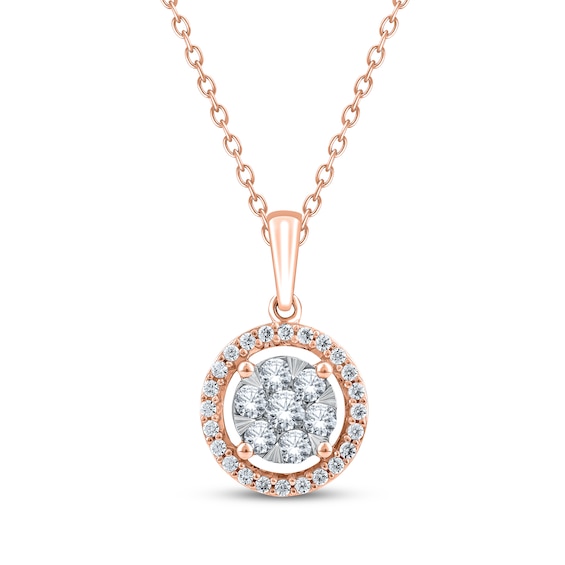 Multi-Diamond Halo Necklace 1/2 ct tw 10K Rose Gold 18"