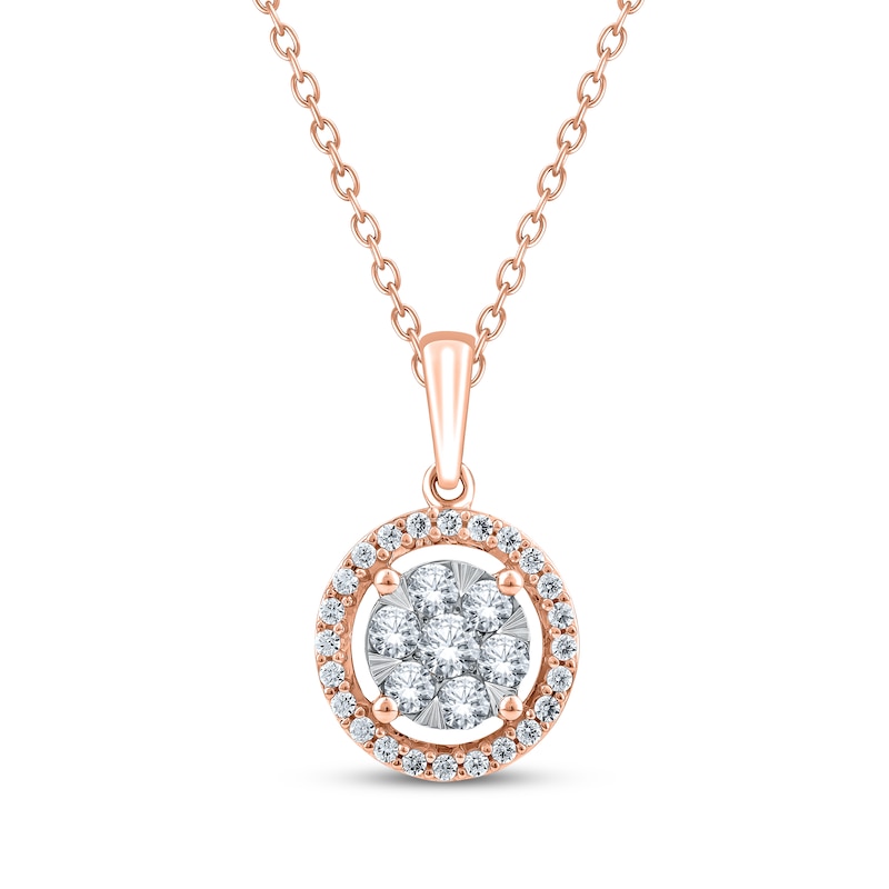 Main Image 1 of Multi-Diamond Halo Necklace 1/2 ct tw 10K Rose Gold 18&quot;