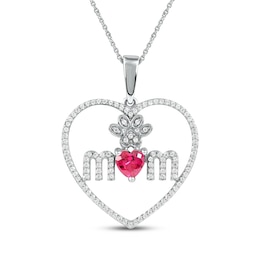 Lab-Created Ruby & White Lab-Created Sapphire Dog Mom Necklace Sterling Silver 18"