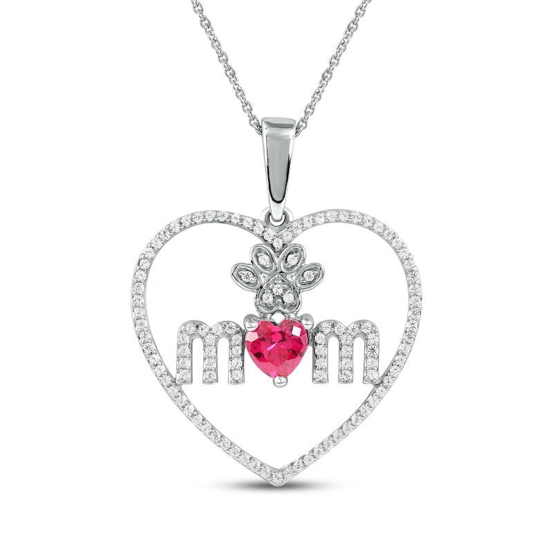 Main Image 1 of Lab-Created Ruby & White Lab-Created Sapphire Dog Mom Necklace Sterling Silver 18&quot;