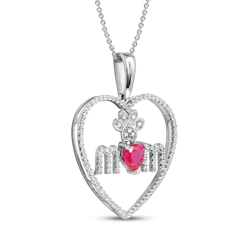 Main Image 2 of Lab-Created Ruby & White Lab-Created Sapphire Dog Mom Necklace Sterling Silver 18&quot;