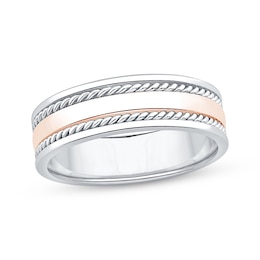 Now + Forever Men's Rope Twist Wedding Band 10K Two-Tone Gold 6.7mm