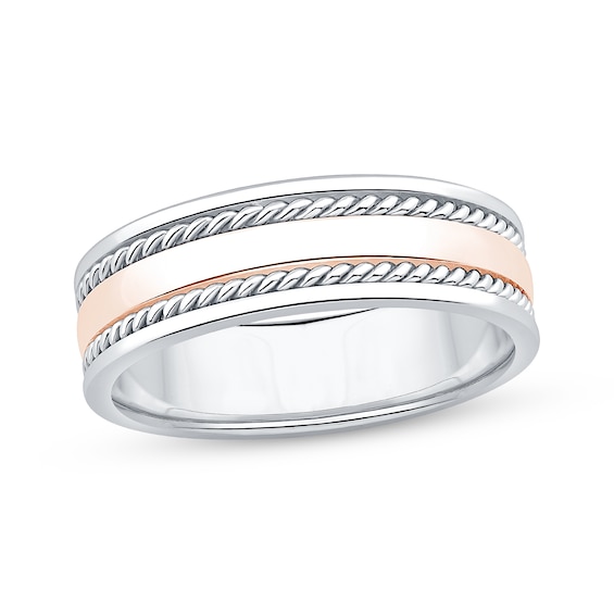 Now + Forever Men's Rope Twist Wedding Band 10K Two-Tone Gold 6.7mm